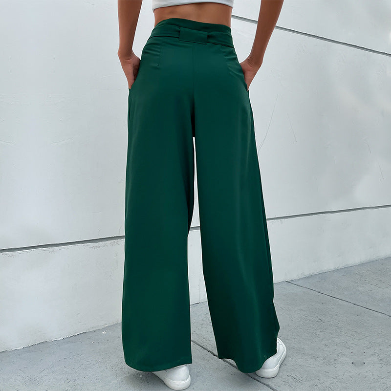 Women Wide Leg Trousers with Knot Detail at the Waist Chic und Stil