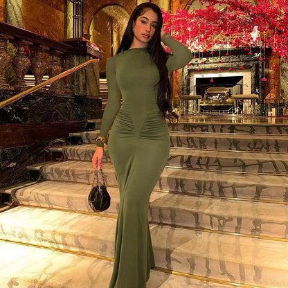 Robe maxi élégante pour femmes avec fronces et manches longues Chic und Stil