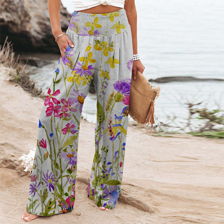 Palazzo pants for women with floral pattern and elastic waist Chic and Style