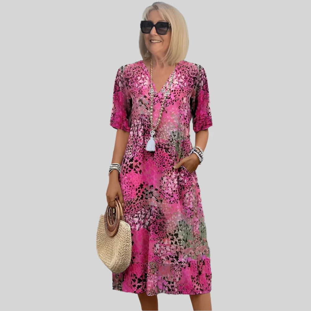 Femme Robe Midi Floral à Décolleté en V Chic und Stil