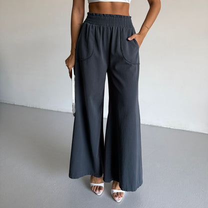 Wide palazzo pants for women with elastic waist and practical pockets Chic and Style