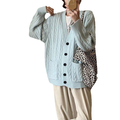 Dames gilet en gros tricot avec motif en trèfle et poches pratiques Chic und Stil