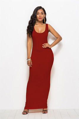 Femmes Robe maxi élégante et ajustée avec un décolleté rond profond Chic und Stil