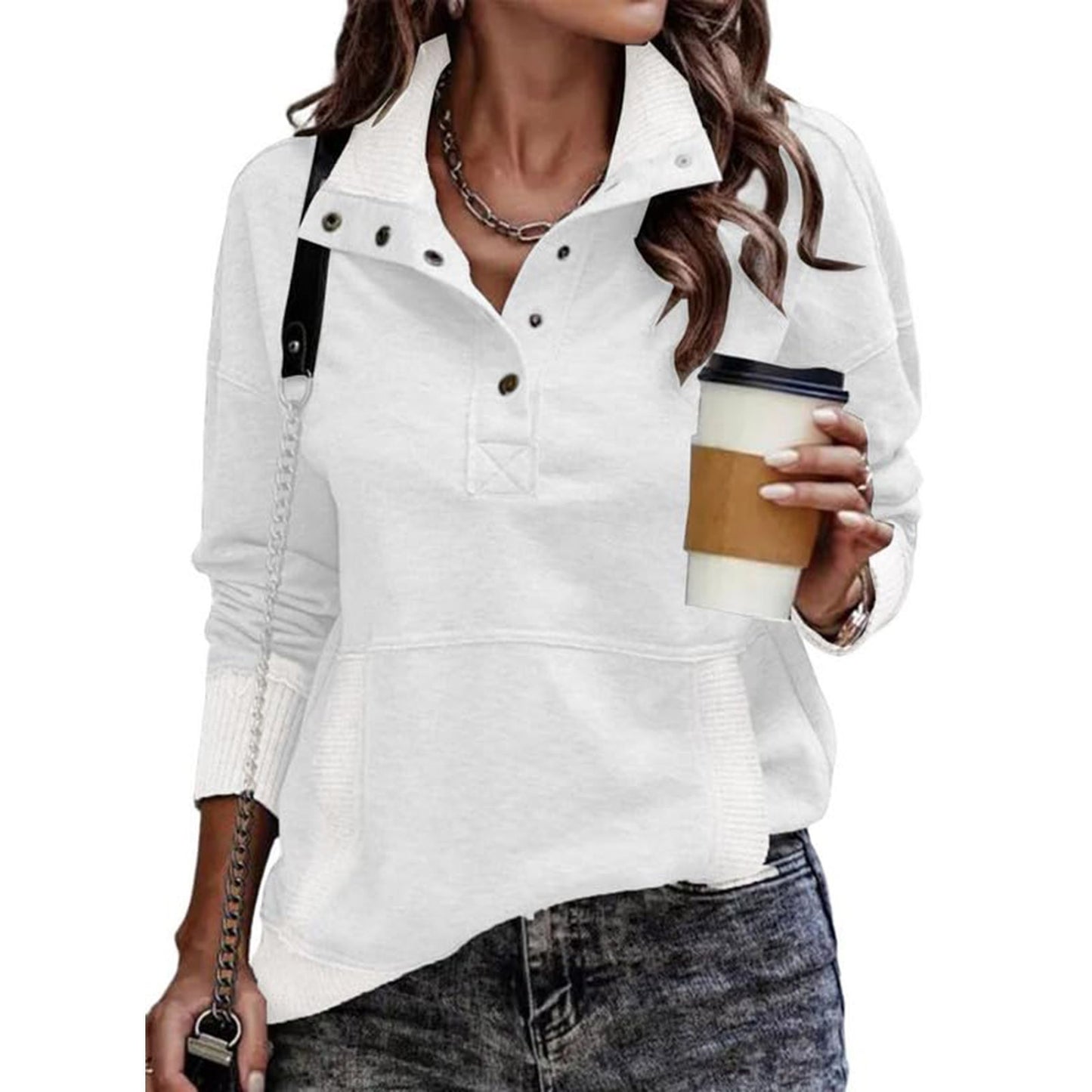 Pull sportif pour femmes de style vintage avec col montant et boutons pression Chic und Stil