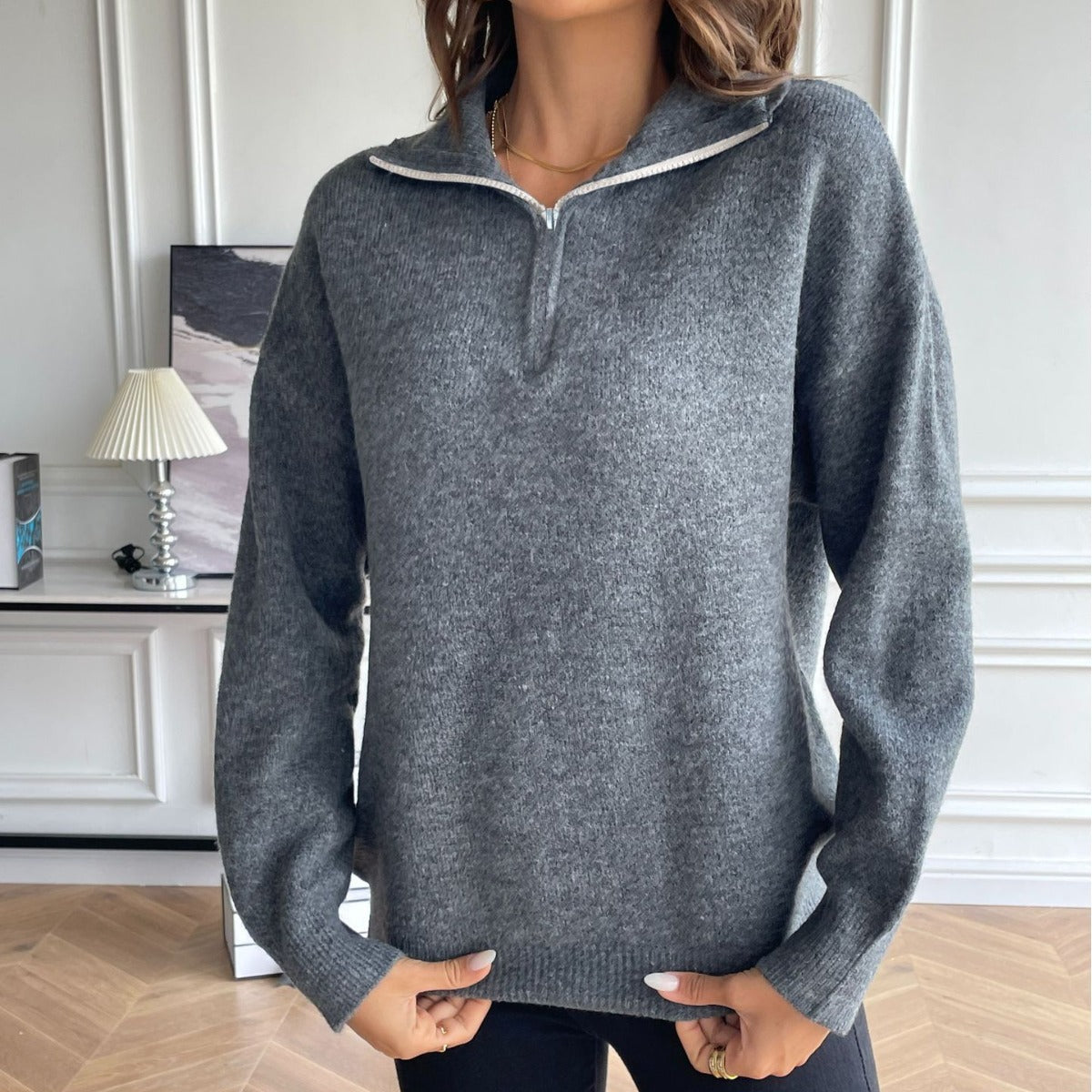 Chic and Style stylish high-neck knitted pullover with zip for women