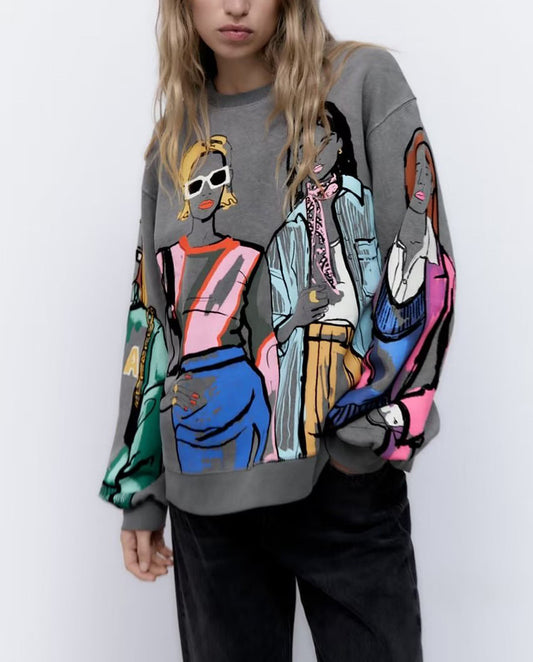 Pull oversized pour femmes avec design d'impression créatif et détails stylés Chic und Stil