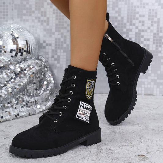 Bottines à lacets pour femmes avec design patch à la mode Chic und Stil