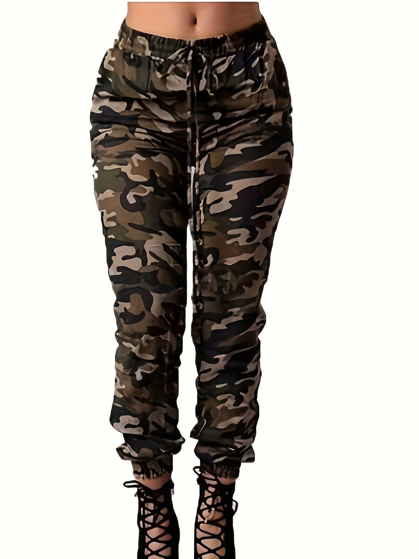 Women's cargo pants with elastic waistband and trendy camouflage pattern Chic and Style