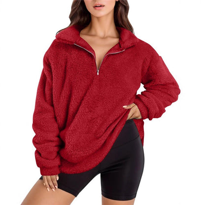 Dames doux pull en fleece avec demi-fermeture éclair Chic und Stil