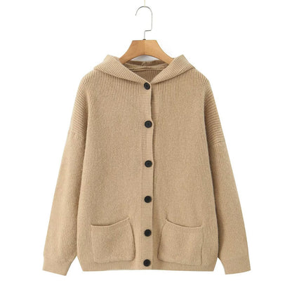 Dames pulls en maille douillette avec capuche et poches Chic und Stil