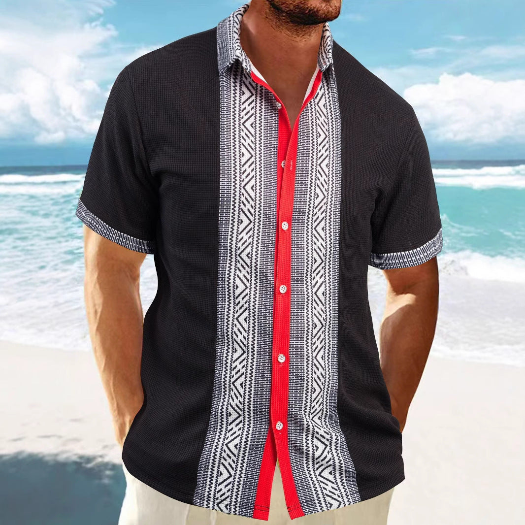 Chemise décontractée à manches courtes pour hommes avec motif géométrique et texture respirante Chic und Stil