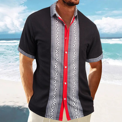 Chemise décontractée à manches courtes pour hommes avec motif géométrique et texture respirante Chic und Stil