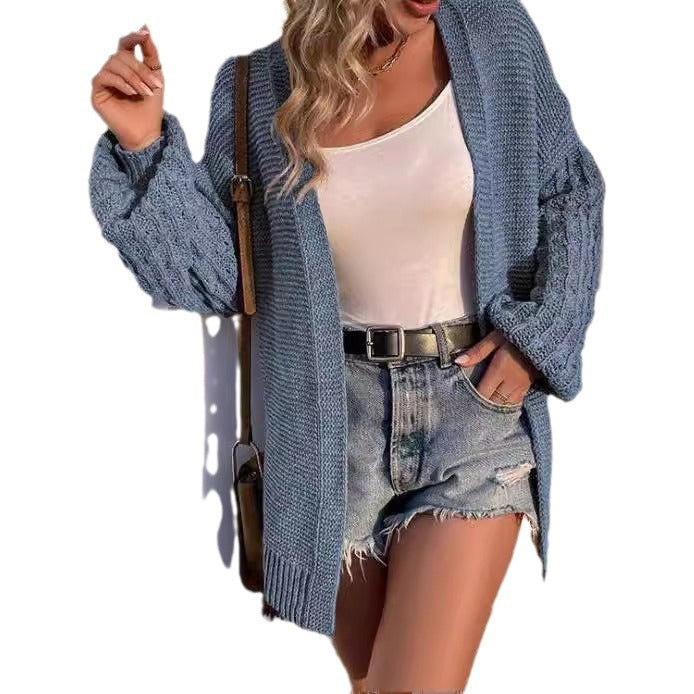 Cardigan en tricot épais pour femmes à coupe ouverte et motifs torsadés décoratifs Chic und Still