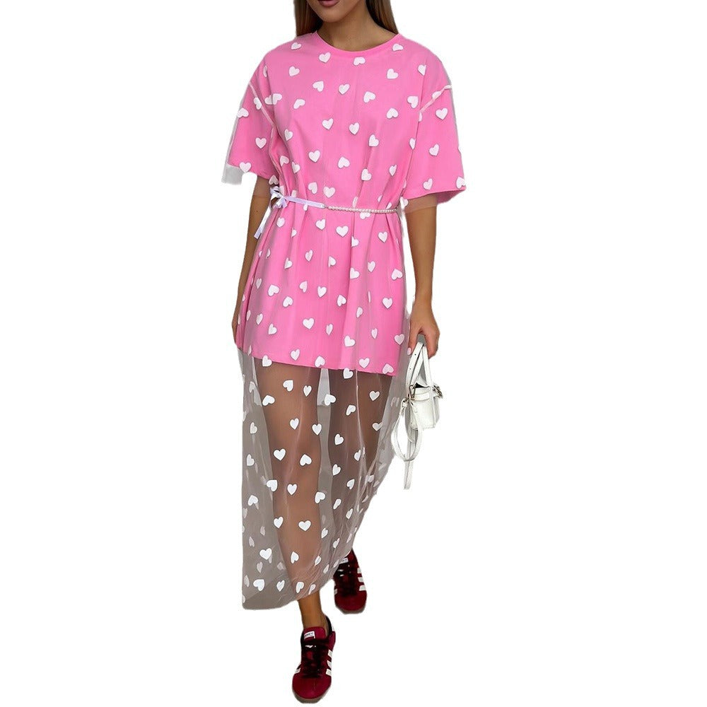 Robe tunique moderne pour femmes avec motif en cœur et couche transparente Chic und Stil