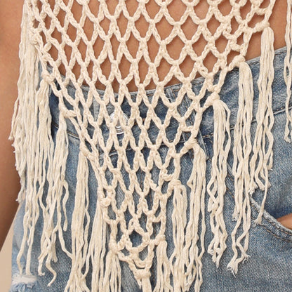 Dames Bohemian Crochet Halter Overthrow Top Chic und Stil