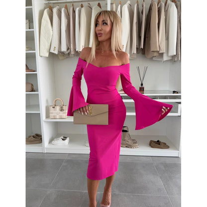 Robe midi décolletée pour femmes avec des manches évasées Chic und Stil