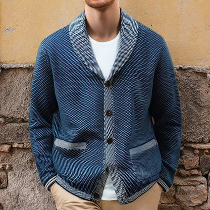 Men's knitted jacket with elegant button details and a wide shawl collar Chic and Style