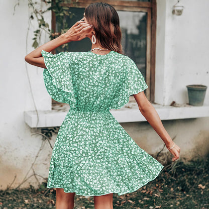 Dames Robe Twirl à manches flottantes fleuries Chic und Stil