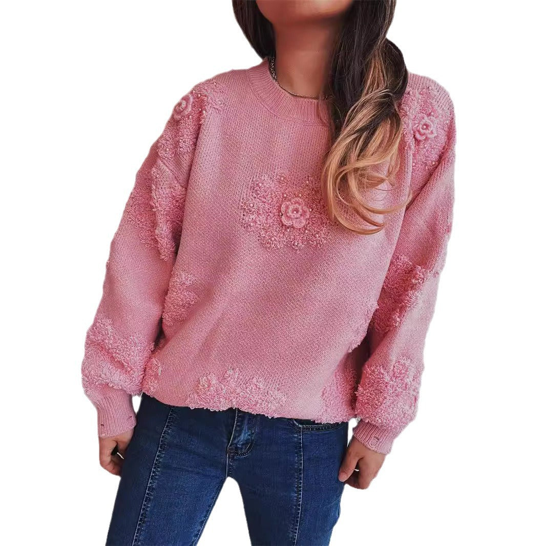Pull en tricot pour femmes avec des appliqués floraux romantiques et un matériau doux Chic und Stil
