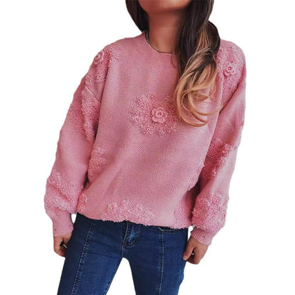 Pull en tricot pour femmes avec des appliqués floraux romantiques et un matériau doux Chic und Stil