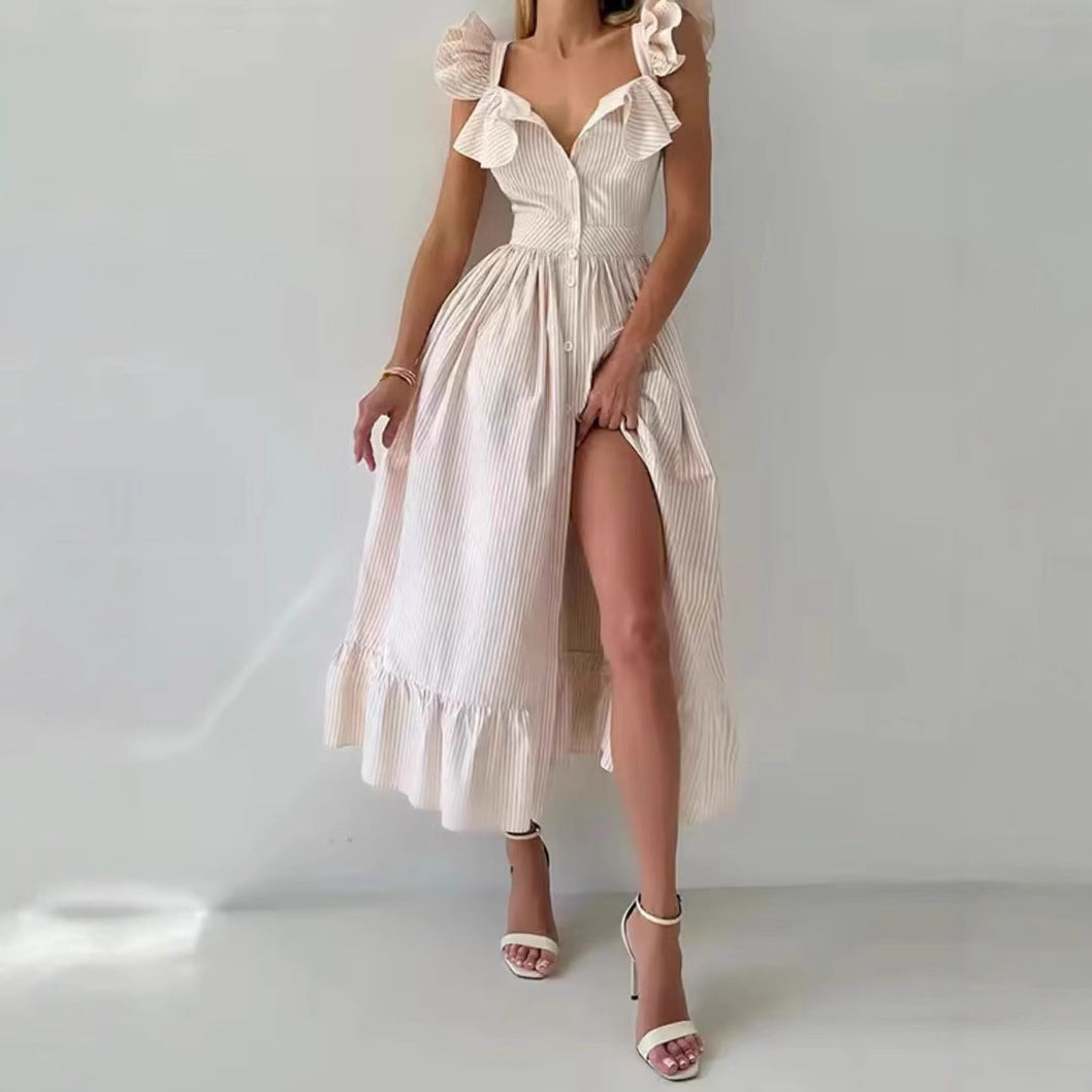 Robe maxi femme avec design volumineux en volants et fermeture à boutons Chic und Stil