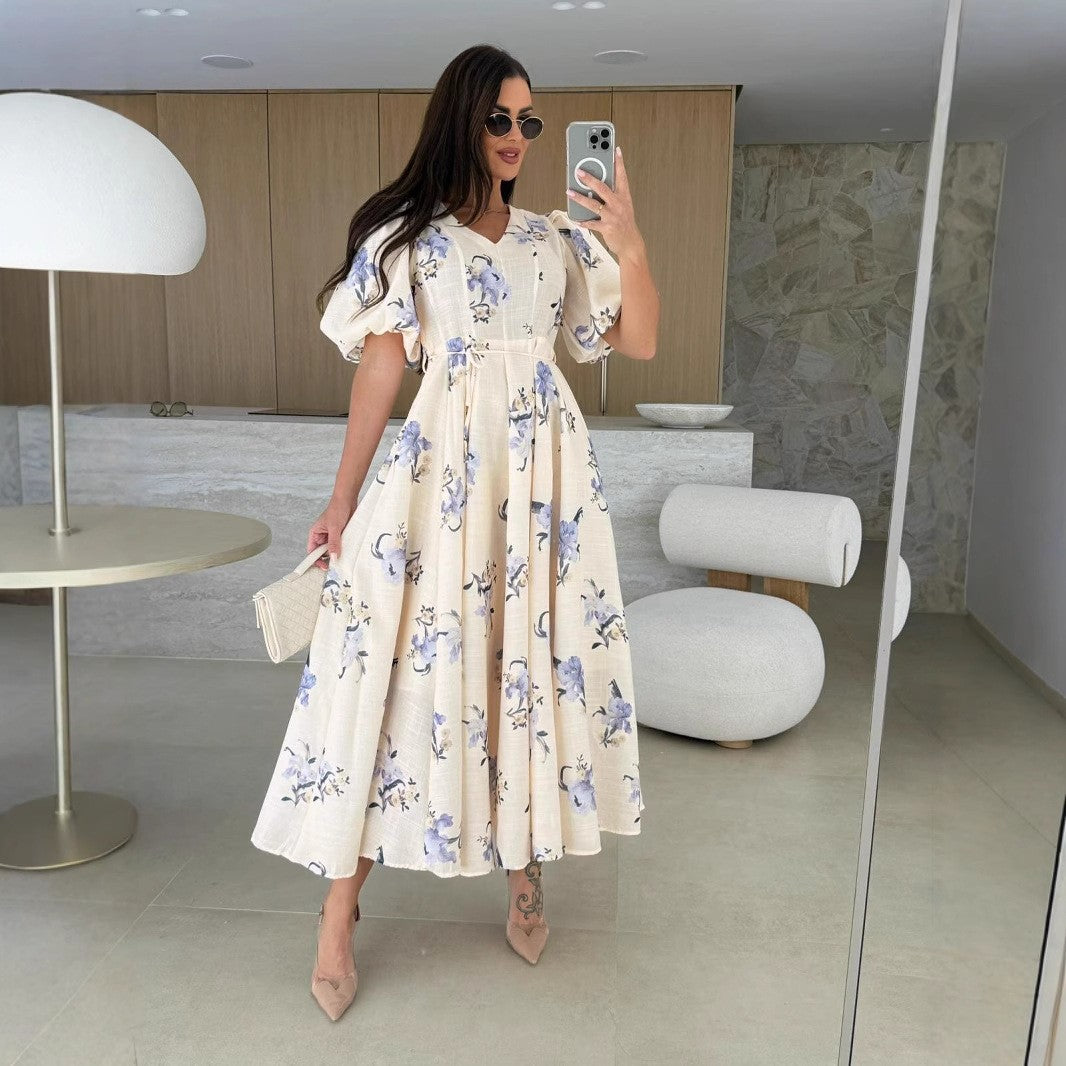 Dames Vintage Floral A-Line Maxi Robe Chic und Stil