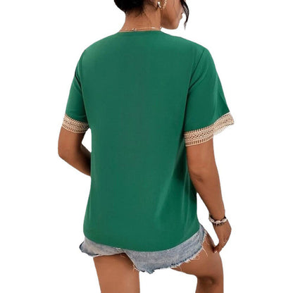 Blouse Chic und Stil élégante à col en V avec dentelle pour femmes