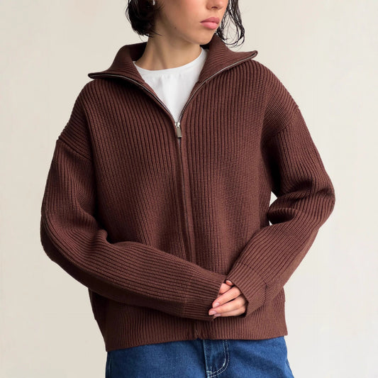 Pull femme avec fermeture éclair haute et motif de mailles structuré Chic und Stil