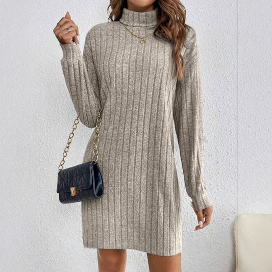 Robe en tricot pour femmes avec col roulé et motif en côtes Chic und Stil