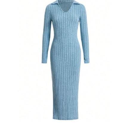 Robe côtelée à manches longues pour femmes avec fente et col Chic und Stil