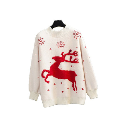 Pull féminin de Noël avec motif de renne festif et col rond confortable Chic und Stil