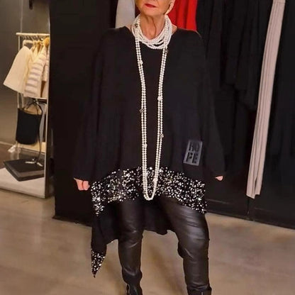 Dames Élégant et fluide haut en tricot asymétrique Chic und Stil