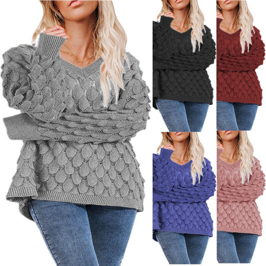 Pull femme avec texture et décolleté en V Chic und Stil