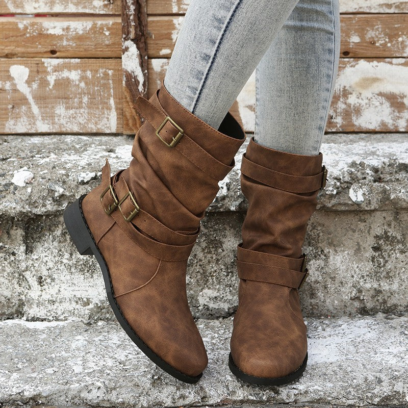 Bottines à la mode pour femmes avec des boucles élégantes et un design plissé raffiné Chic und Stil