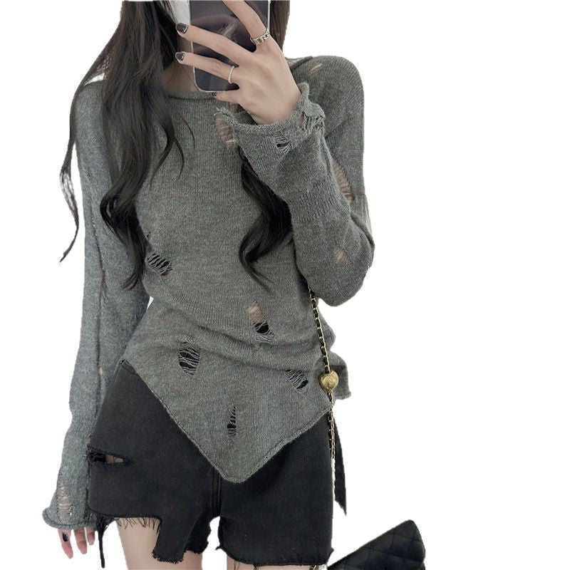 Pull en tricot stylé pour femmes avec des déchirures décontractées et un ourlet asymétrique Chic und Stil