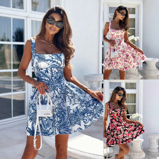 Dames Fleurs A-Ligne Mini Robe Chic und Stil