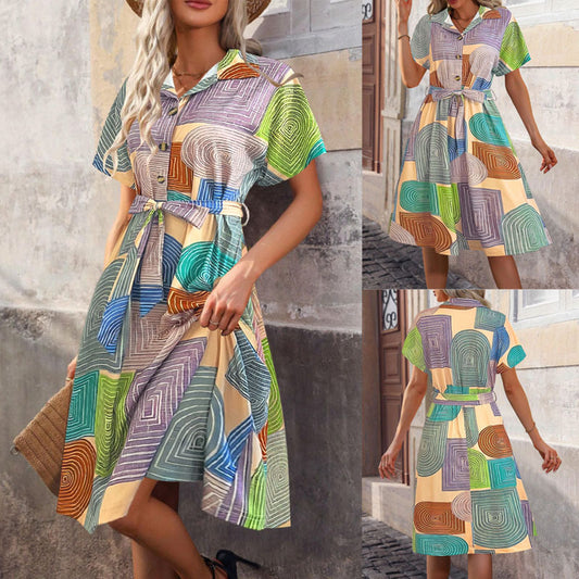 Robe sans manches pour femmes avec motif géométrique et ceinture à nouer Chic und Stil