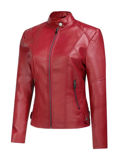 Biker leather jacket for women with asymmetric zipper and modern stand collar Chic and Style