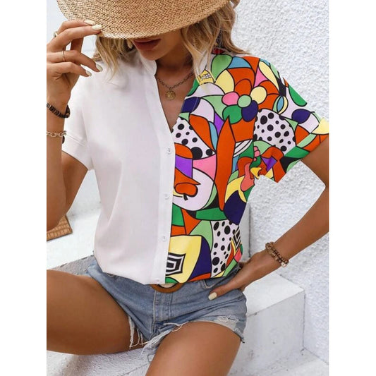 Dames Art Graphique Blouse À Manches Courtes Chic und Stil