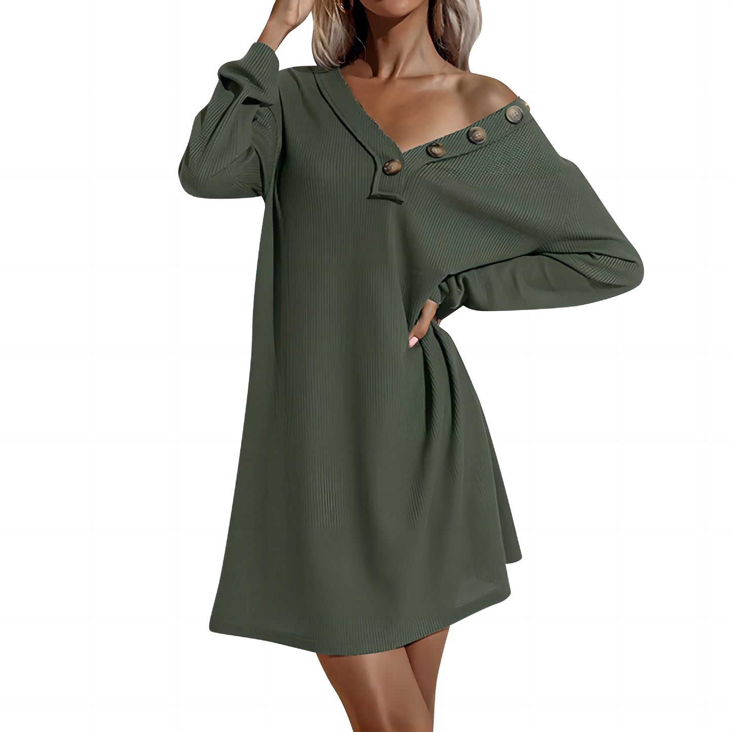 Robe à boutons pour dames off-shoulder Chic und Stil