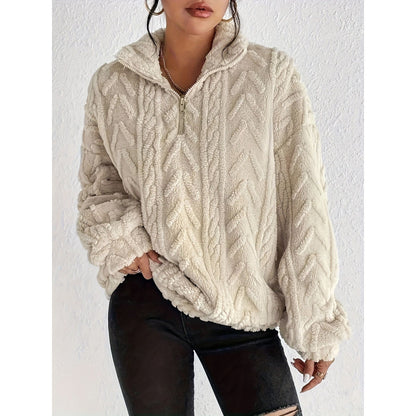 Dames Pull en polyester tendance avec col haut et texture Chic und Stil