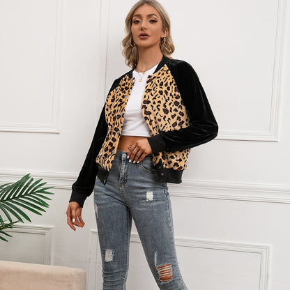 Dames élégante bombers avec motif léopard et empiècements en velours Chic und Stil