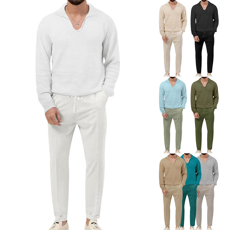 Comfortable pullover for men with V-neck and elegant pants combination Chic and Style