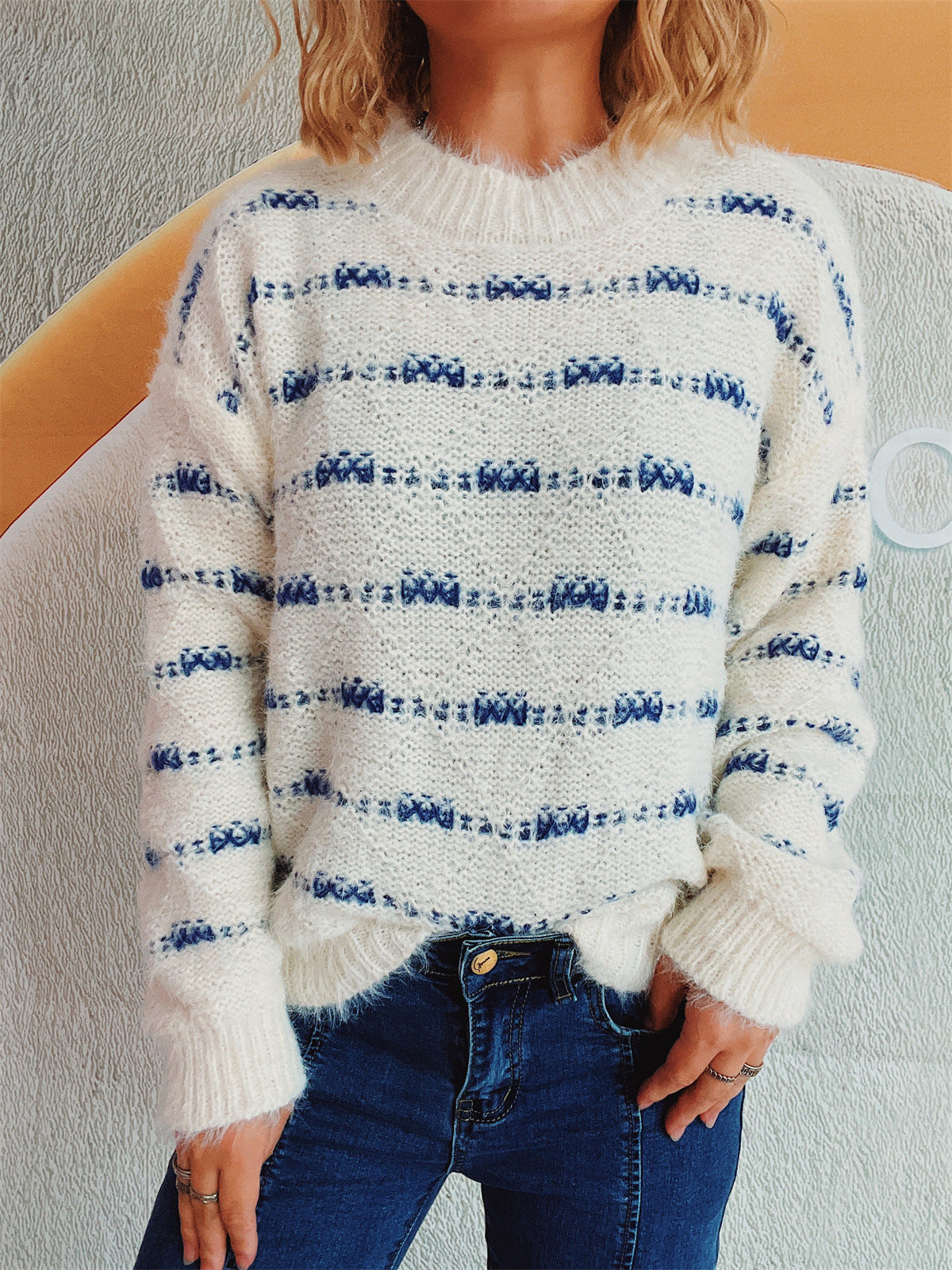 Pull femme en mohair doux avec motif à rayures moderne Chic und Stil