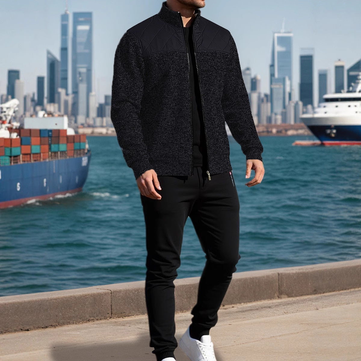 Veste de sport pour hommes avec un motif à côtes horizontales et une zone d'épaule légèrement rembourrée Chic und Stil