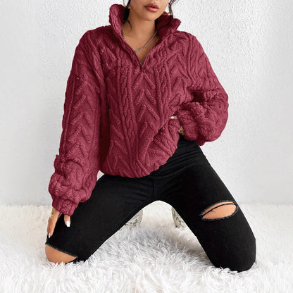 Dames Pull-over oversized pelucheux avec fermeture éclair et structure côtelée Chic und Stil