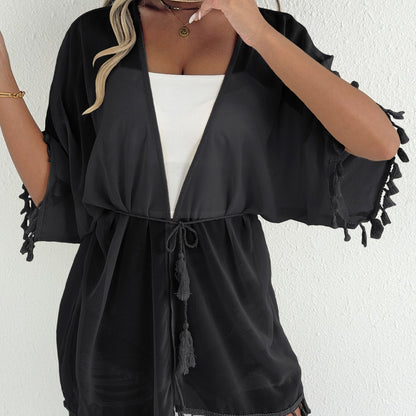 Ladies Light Fringes-Border Beach-Kimono Chic and Style