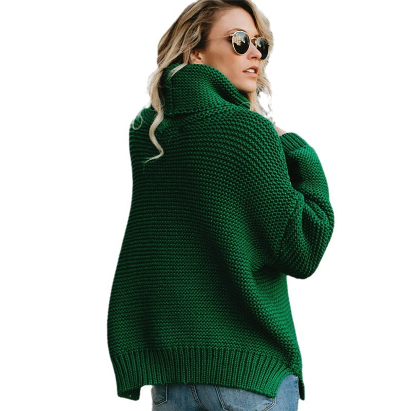 Pull-over en grosse maille pour femmes avec col haut et silhouette décontractée Chic und Stil
