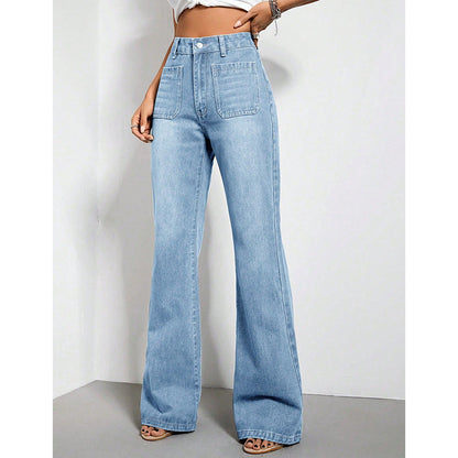 Jeans à jambes larges taille haute pour femmes avec poches décoratives Chic und Stil