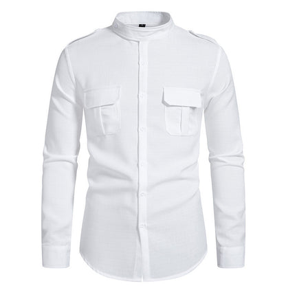 Chemise à manches longues pour hommes avec col montant et deux poches poitrine pratiques Chic und Stil